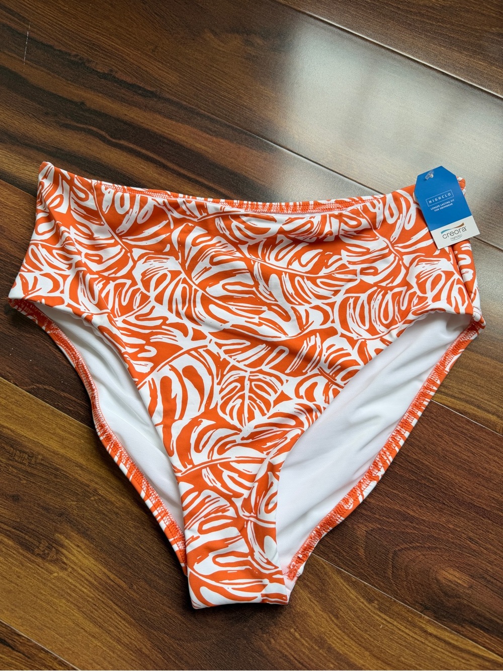 Lands End Highclo Creora Bikini Bottoms Orange White Swirl New 14